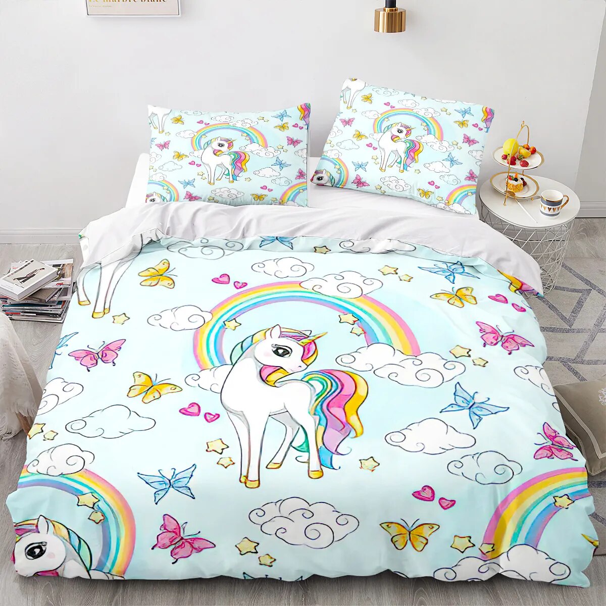 Housse De Couette Licorne Et Papillon Violet