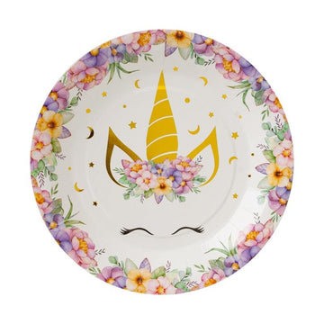 Assiette licorne à imprimés floraux