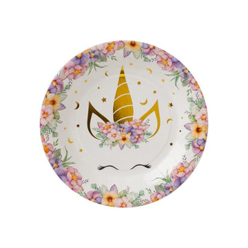 Assiette licorne à imprimés floraux