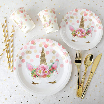 Assiette licorne à pois rose