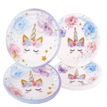 Assiette licorne décor floral