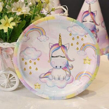 Assiette licorne jetable couleur pastel