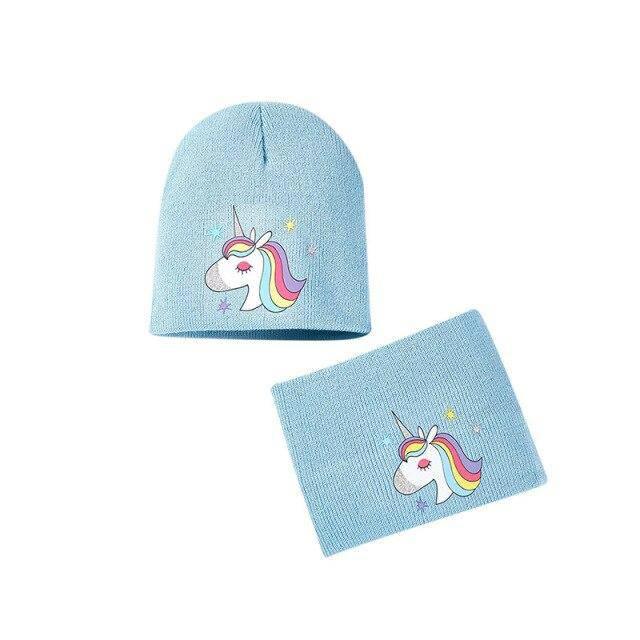 Bonnet Licorne Deux Pièces Pour Fille Bleu Clair - Une Licorne
