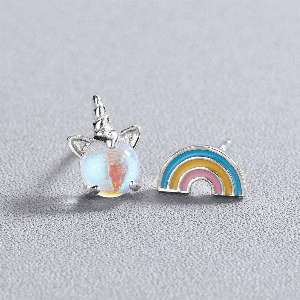 Boucles d'Oreilles Licorne et Arc-en-ciel pour Enfants - Une Licorne