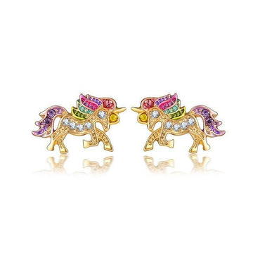 Boucles d Oreilles Licorne Dorée et multicolore