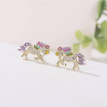Boucles d Oreilles Licorne Dorée et multicolore