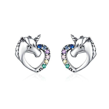 Boucles d Oreilles Licorne Cristaux Arc-En-Ciel