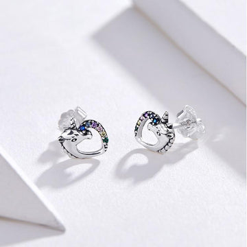 Boucles d Oreilles Licorne Cristaux Arc-En-Ciel