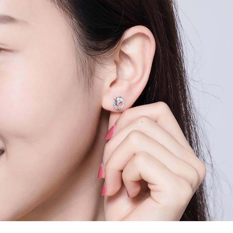 Boucles d Oreilles Licorne<br> En Argent - Une Licorne