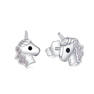 Boucles d'Oreilles Licorne Tête en Argent