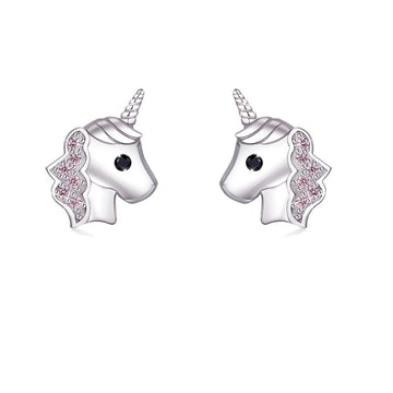 Boucles d'Oreilles Licorne Tête en Argent