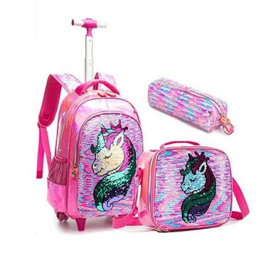 Cartable roulette licorne sequins