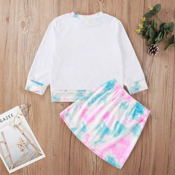 Ensemble licorne pull & jupe couleurs dégradées fille