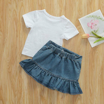 Ensemble licorne t-shirt & jupe denim fille