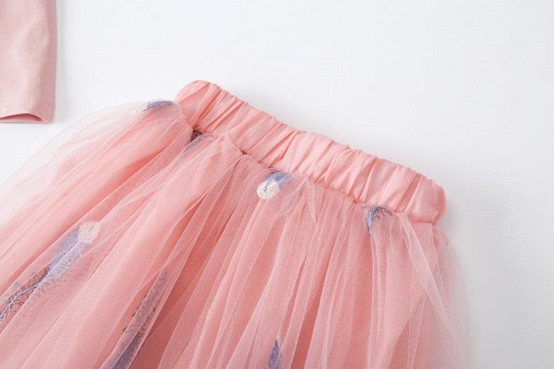 Ensemble Licorne Top Avec Empiècement Dénudé Aux Epaules & Jupe Pour Fille - Licorne