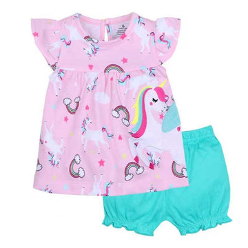 Ensemble licorne tunique et bloomer bébé fille