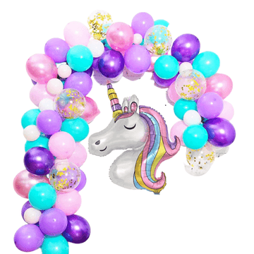 Guirlande de ballons décoratifs et sa licorne multicolore