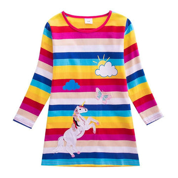 Robe Licorne A Rayures Multicolores Fille