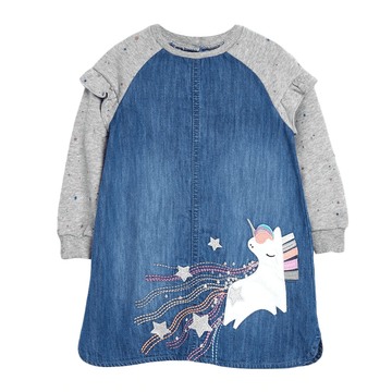 Robe Licorne Denim Manches Longues En Molleton Fille