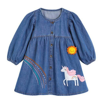 Robe Licorne En Jean Manches Trois Quart Fille