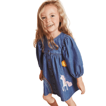 Robe Licorne En Jean Manches Trois Quart Fille