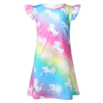 Robe Licorne Fille Arc-en-ciel Fluorescente