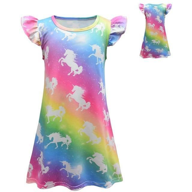 Robe Licorne Fille Arc-en-ciel Fluorescente - Une Licorne