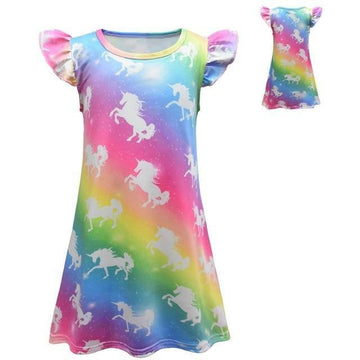 Robe Licorne Fille Arc-en-ciel Fluorescente