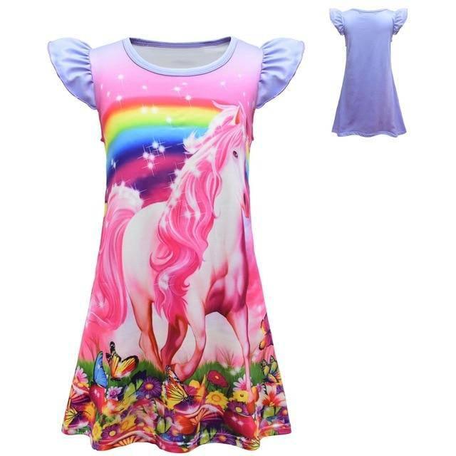 Robe Licorne Fille Arc-en-ciel Fluorescente - Une Licorne