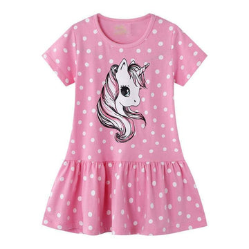 Robe Licorne Rose à Pois Blancs