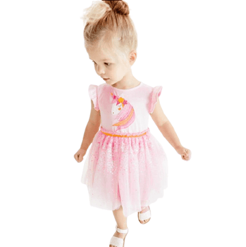 Robe Licorne Rose Poudrée Paillettes Argentées