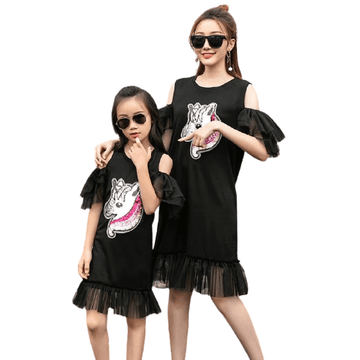Robes Licorne Assorties Mère Fille A Volants Fantaisies