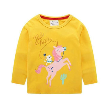 T-shirt Licorne Jaune Manches Longues
